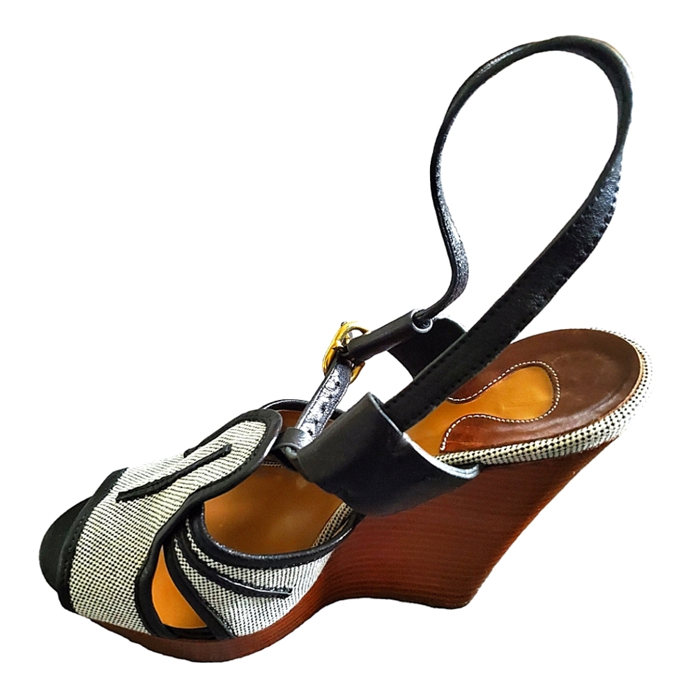 Chloe Canvas Wedge Sandal Black/White Size 39